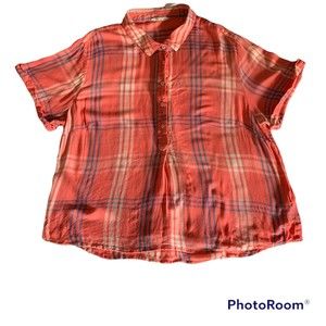 Woolovers Short Sleeve Button Front Check Popover Shirt US 14
